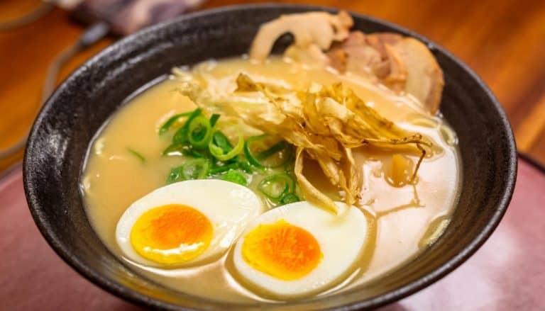 Japanese ramen soup with eggs
