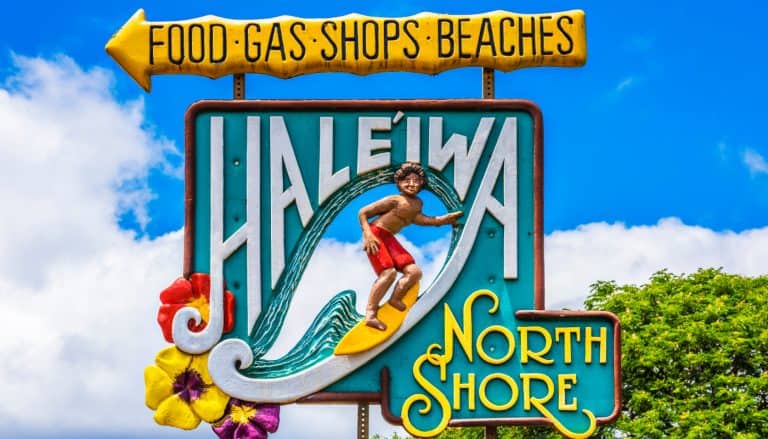 Road sign for the town of Haleiwa oahu