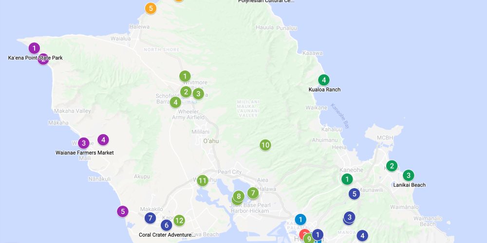 map of 7 day oahu itinerary