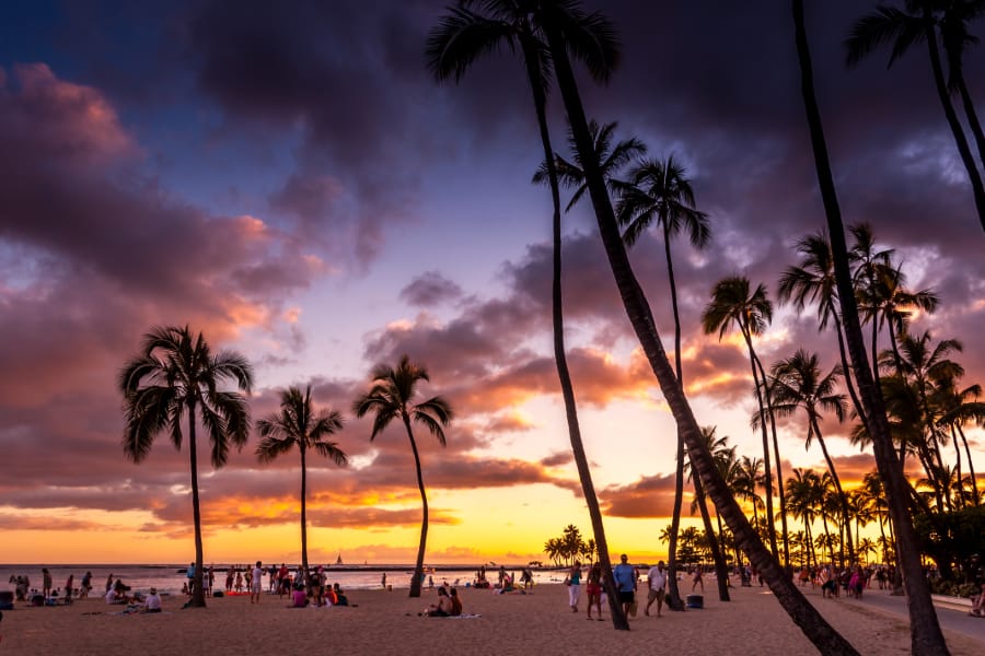Waikiki Beach sunset at the Hawaiian Hilton Village