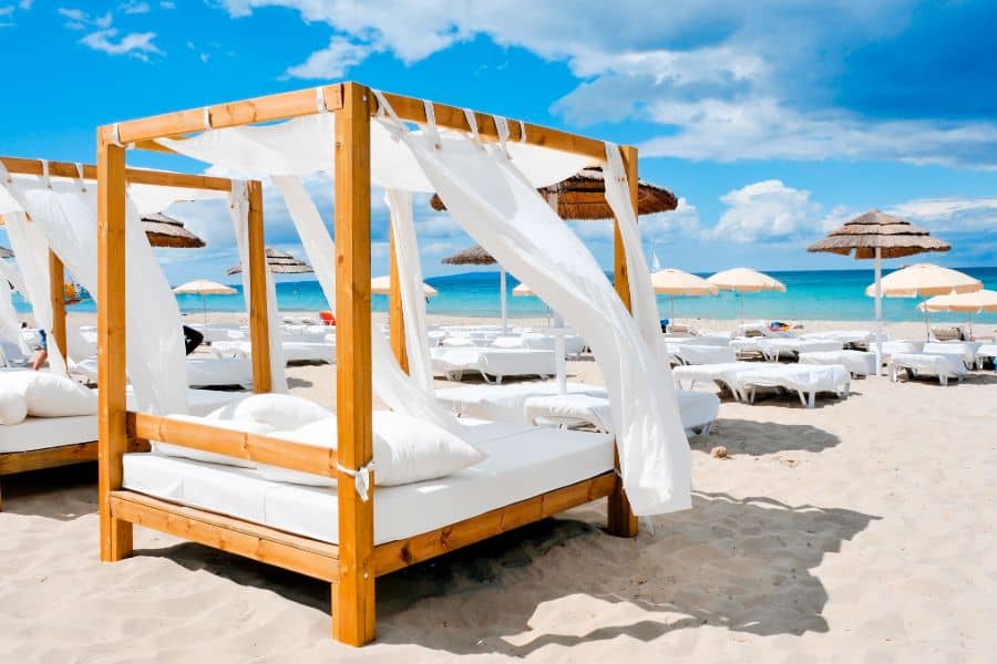 Beds in a beach club in isla mujeres mexico