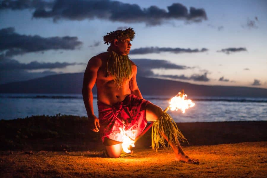 Fire Dancer in Hawaii at night