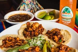 Jarritos Mandarin with Tacos de Pulpo sp