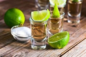 Gold tequila with salt and lime