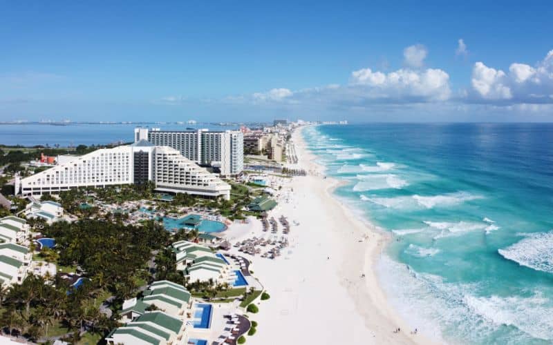 Cancun beach and Iberostar Selection Cancun Resort Seadust Cancun Family Resort panorama aerial view 1