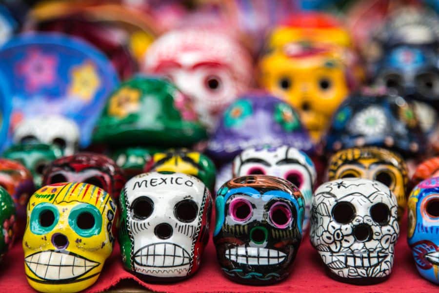Colorful ceramic skulls handcrafted mexico