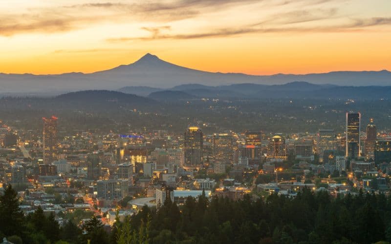Portland Oregon with Mount Hood in the background
