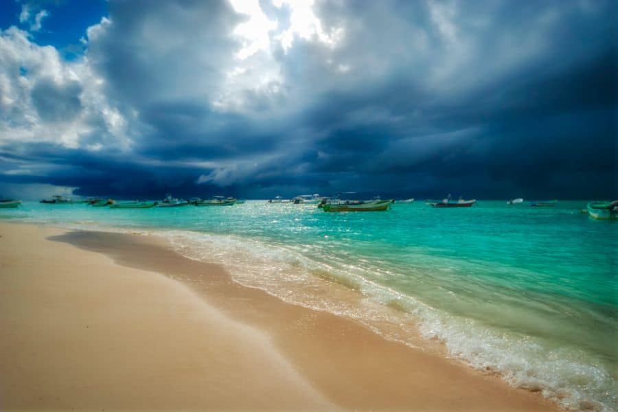 Storm and rain coming to the Caribbean sea of Playa del carmen