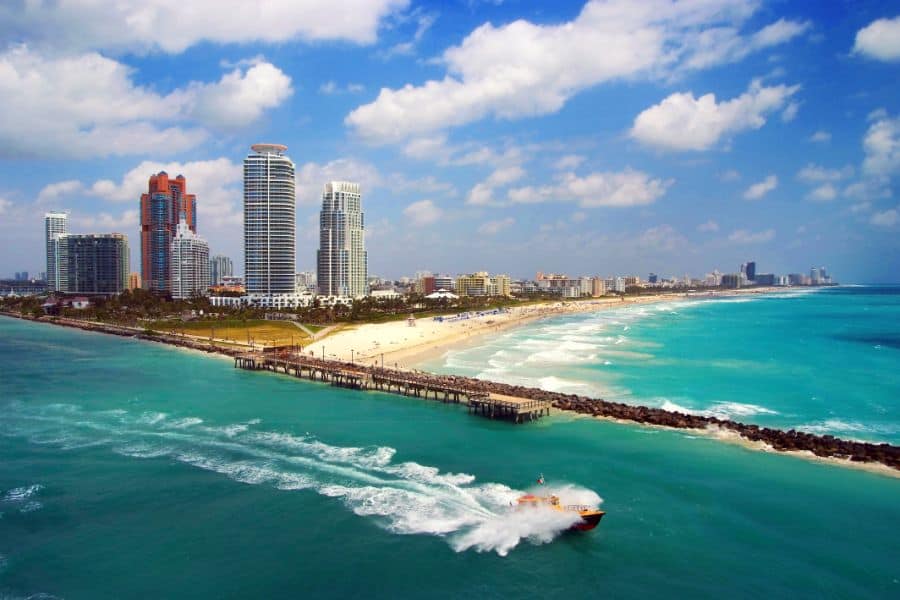 Aerial view of South Beach Miami florida