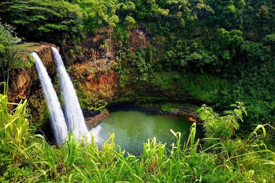 Twin Wailua waterfalls on Kauai