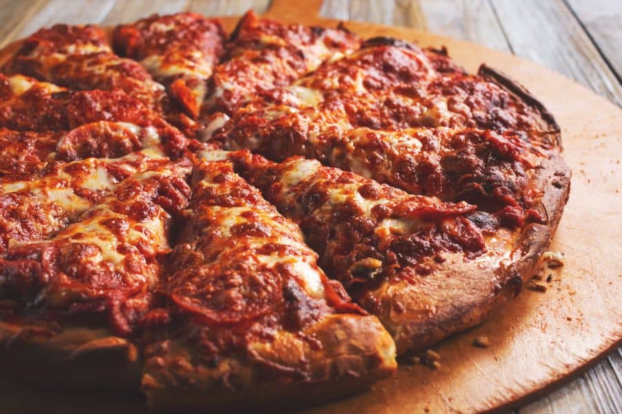 gourmet pepperoni pizza on a table