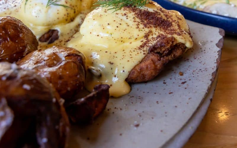 Smoked Salmon and Potato Latke Benedict at Baba Spokane