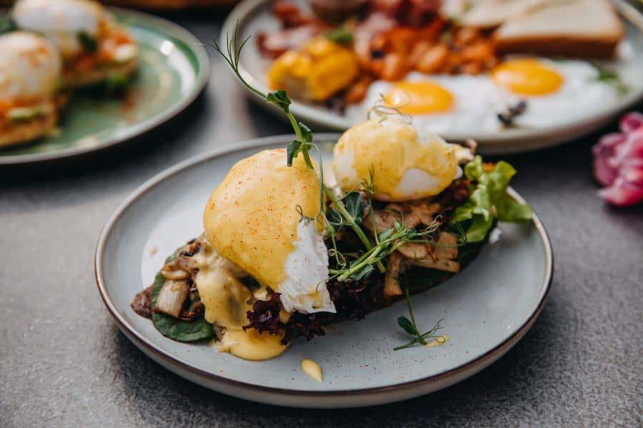 assorted breakfast with eggs benedict