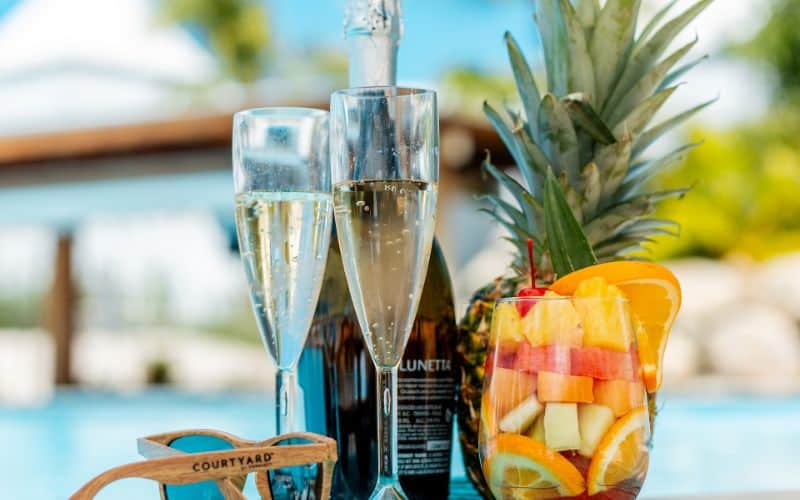 champagne and fruits in Aruba