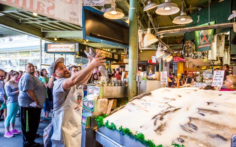 fish throwing at Pike Place Fish Company