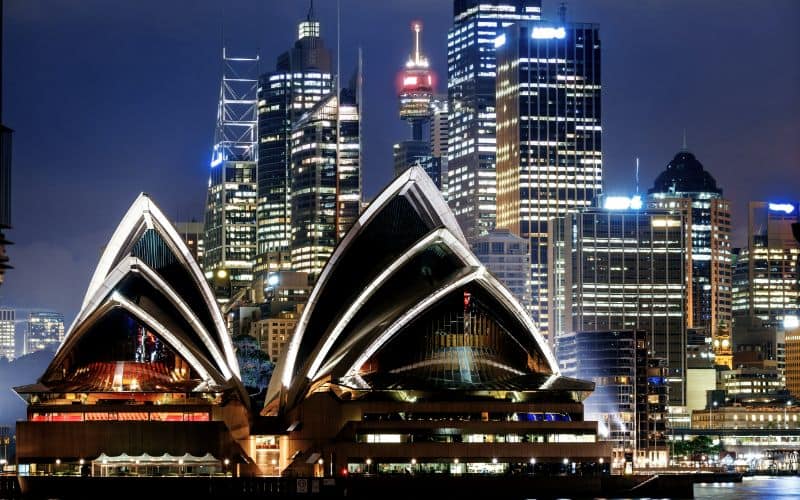 Sydney Harbour with Sydney opera house at night Australia