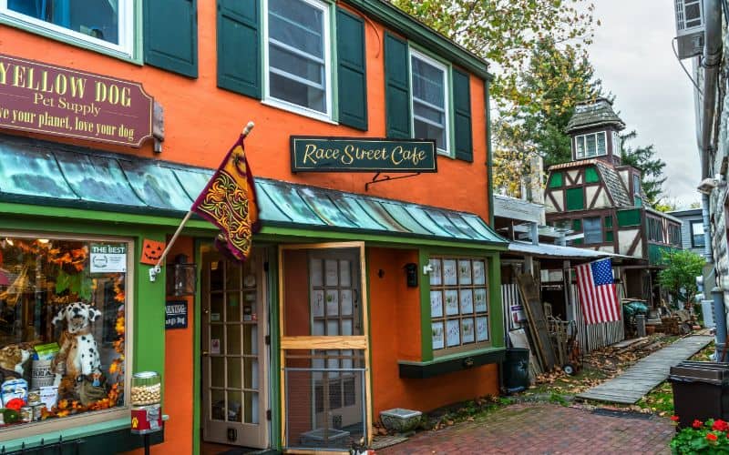 Historic buildings and colorful shops in Frenchtown New Jersey
