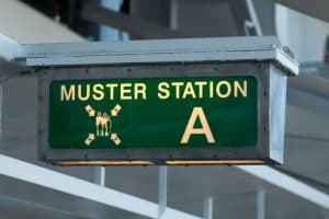 Muster station sign on cruise ship