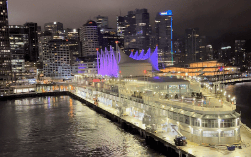 Pan Pacific Hotel Vancouver at Night View From Cruise Ship