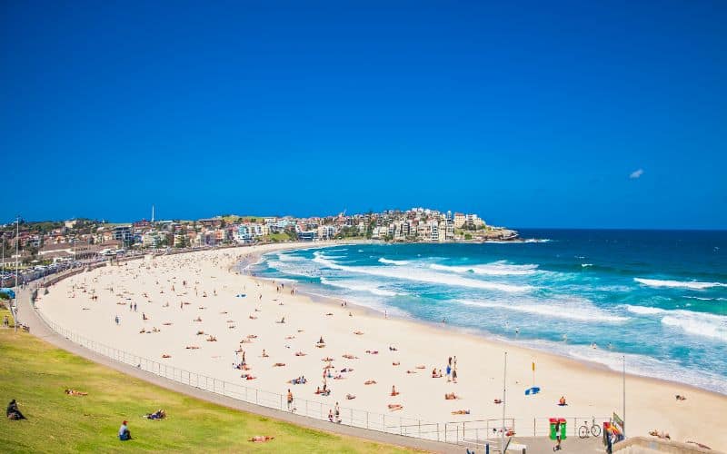 People relaxing on the Bondi beach in Sydney Australia