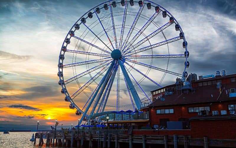 Seattle Great Wheel at Sunset