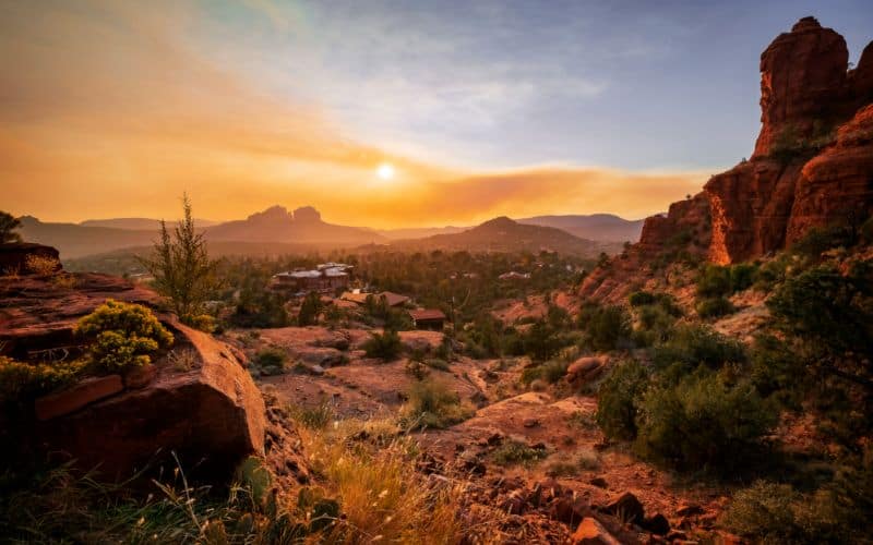 Sedona at sunset view from the Chapel of the Holy Cross