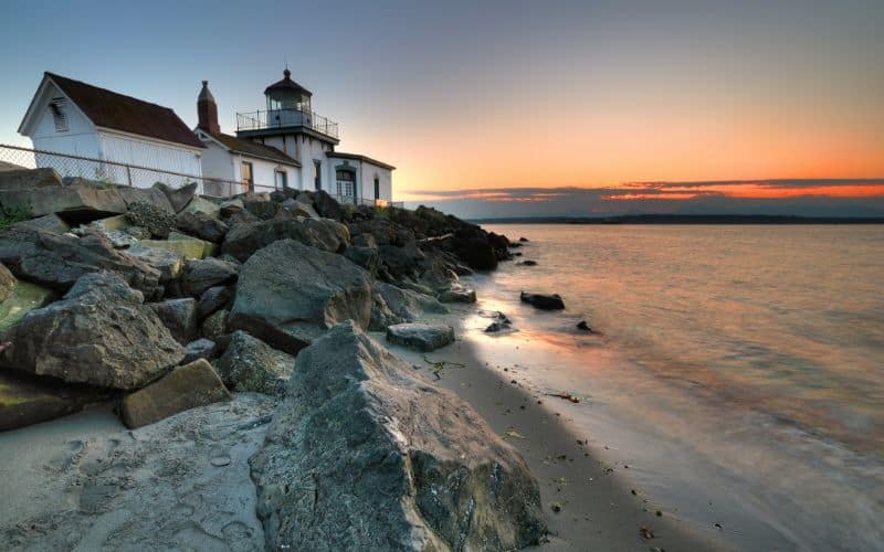 Sunset at Discovery Park West Point Lighthouse Seattle WA