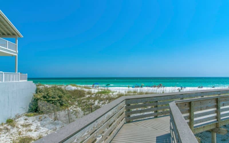 View of the beach from a boardwalk at Destin Florida