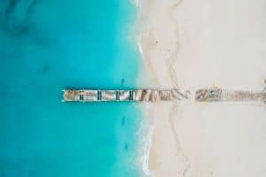aerial of pier in beach in Grace Bay Providenciales Turks and Caicos