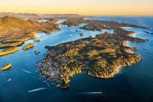 aerial shot of Tofino and Clayoquot Sound vancouver island