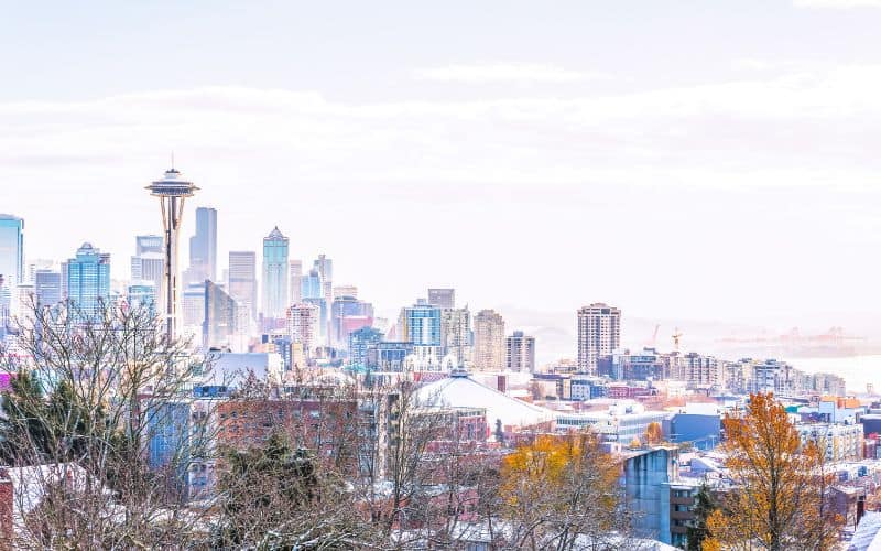 Seattle city scape with snow
