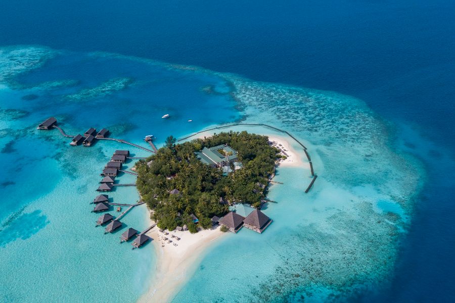 aerial view of a Maldives island in paradise
