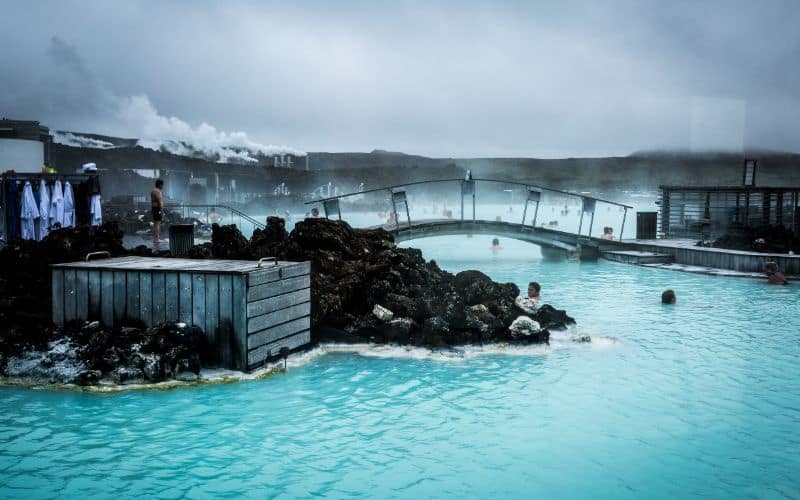 people relaxing and bathing in the stunning Geothermal Area of the Blue Lagoon near Reykjavik