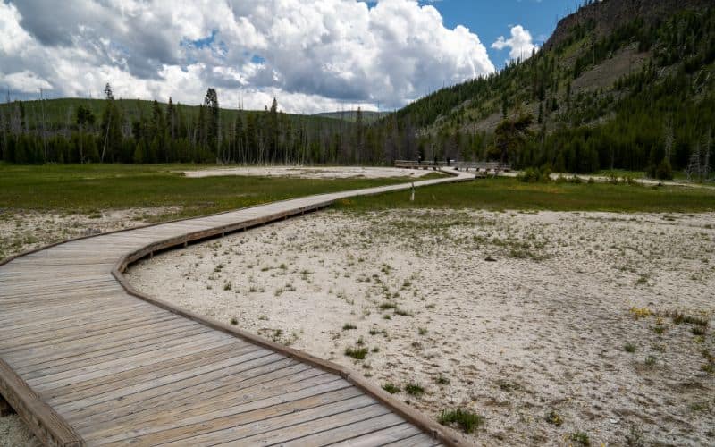 Boardwalk trail along the Black Sand Basin in Yellowstone National Park