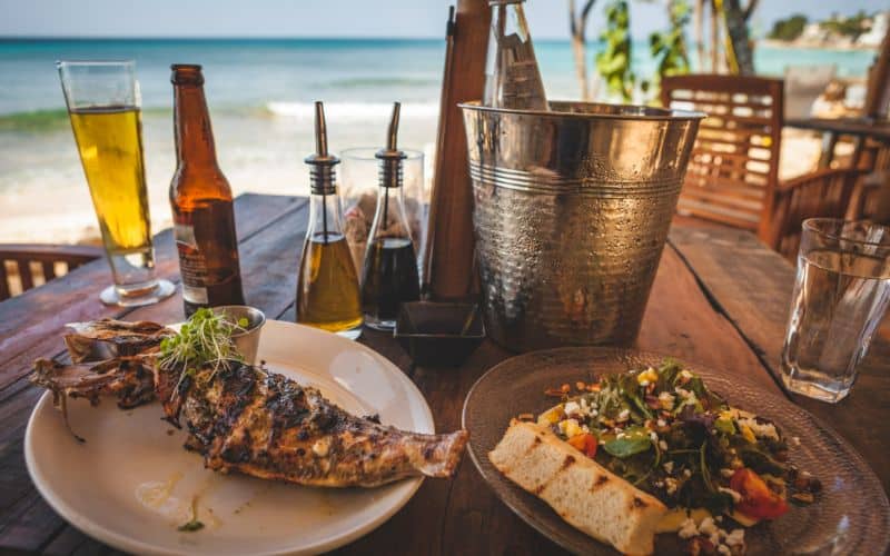 Grilled fish and salad beachside lunch in Barbados