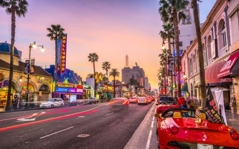 sunset at Hollywood Boulevard California