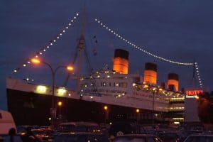 RMS Queen Mary at night
