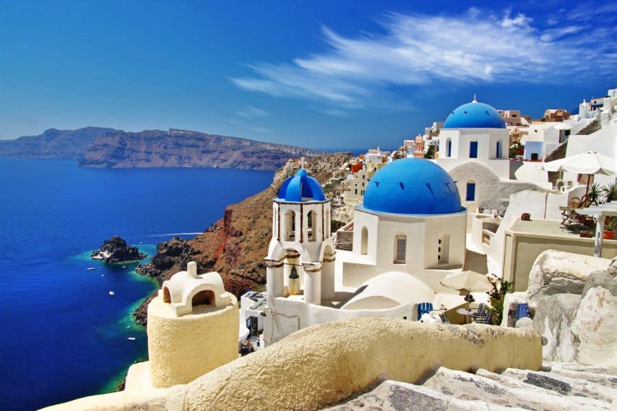 Santorini greece white and blue buildings