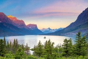 Sunrise over St Mary Lake in Glacier National Park Montana USA