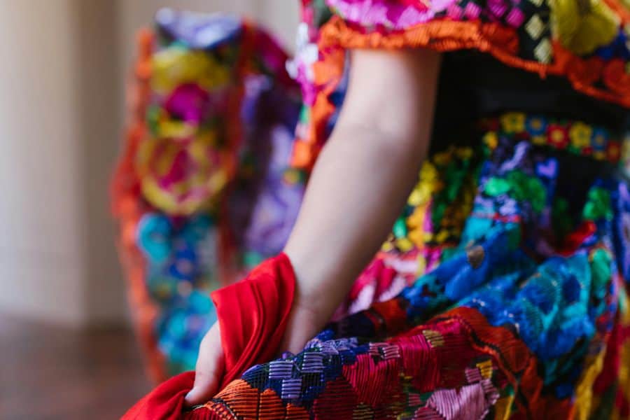 Woman Wearing a Colorful Mexican Dress