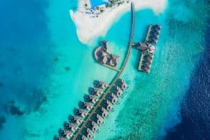 aerial view of tropical beach with turquoise water maldives