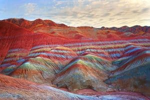 colourful rock formations at the Zhangye Danxia Landform Geological Park in Gansu Province China