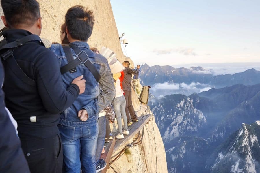 tourists on the Huashan Cliff Walk china