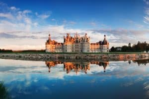 Scenic view of castle of Chambord at sunset Castle of Loire France Chateau de Chambord