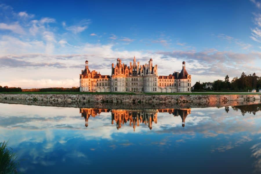 Scenic view of castle of Chambord at sunset Castle of Loire France Chateau de Chambord