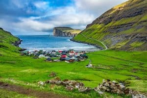 Tjornuvik with The Giant and the Wich in the distance Faroe Islands Denmark