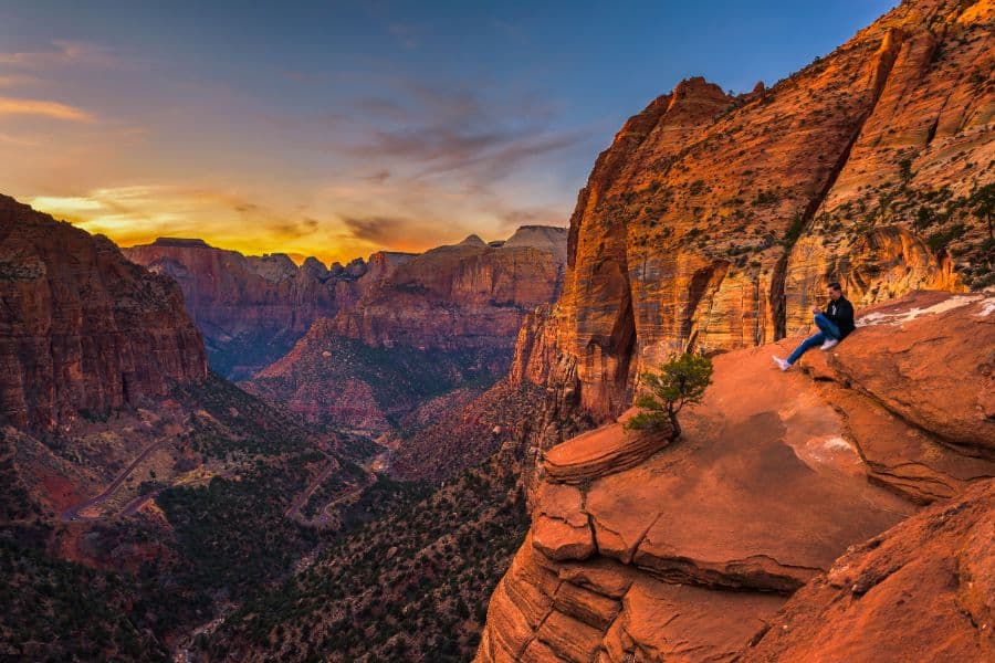 Tourist at the Canyon Overlook in Zion National Park