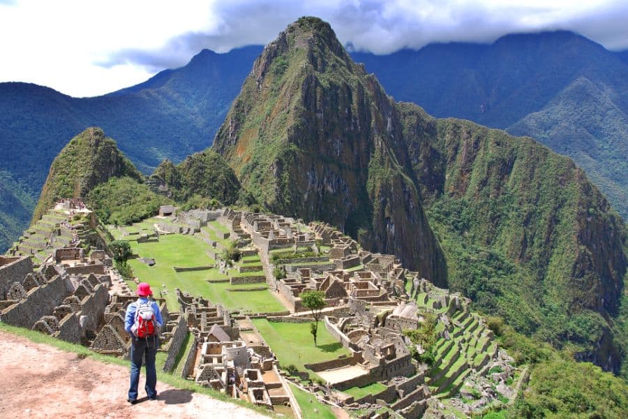 Tourist looking at Machu Picchu