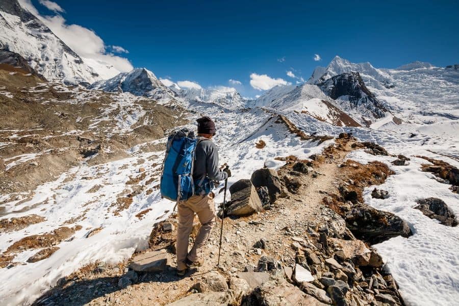 Trekker in Khumbu valley on a way to Everest Base camp