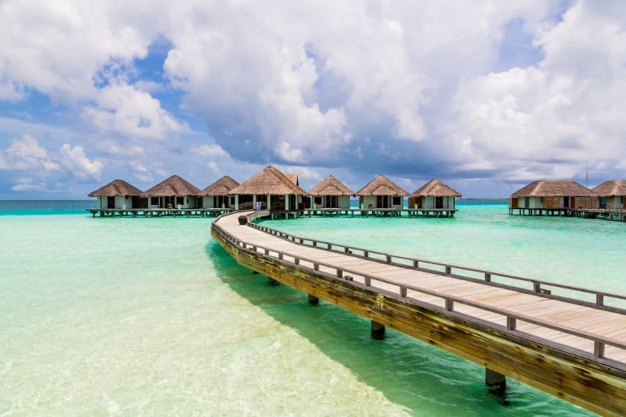 beautiful overwater bungalows on the ocean in the Maldives